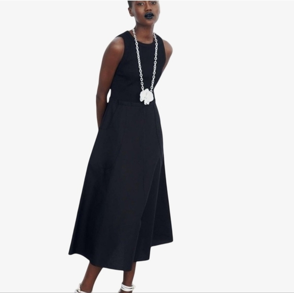 simple linen midi dress Simple Linen Dress with drawstring neckline, Sleeveless Midi Dress main image 1